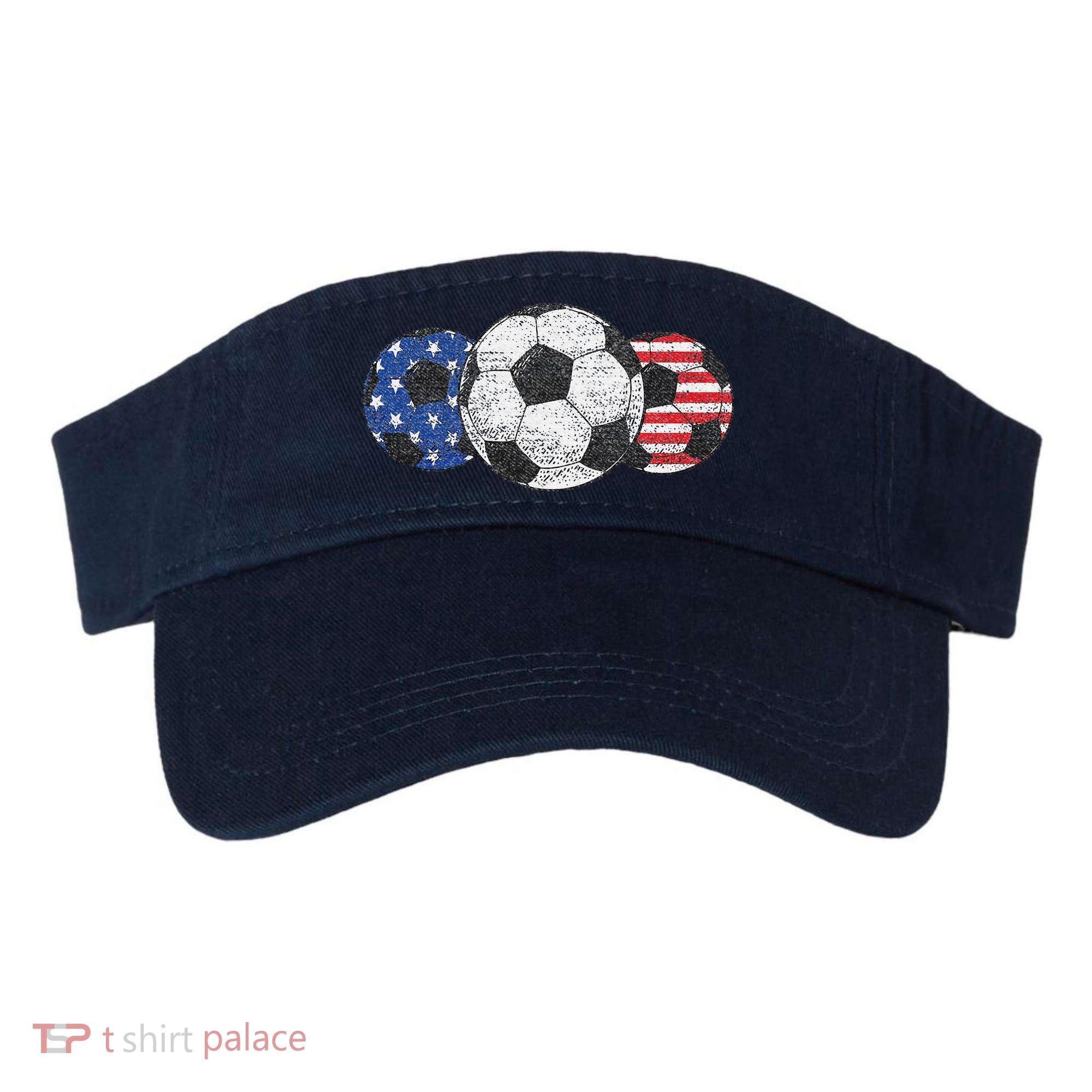Soccer Red White Blue American Flag 4th Of July Visor