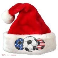 Soccer Red White Blue American Flag 4th Of July Santa Hat thumb 0
