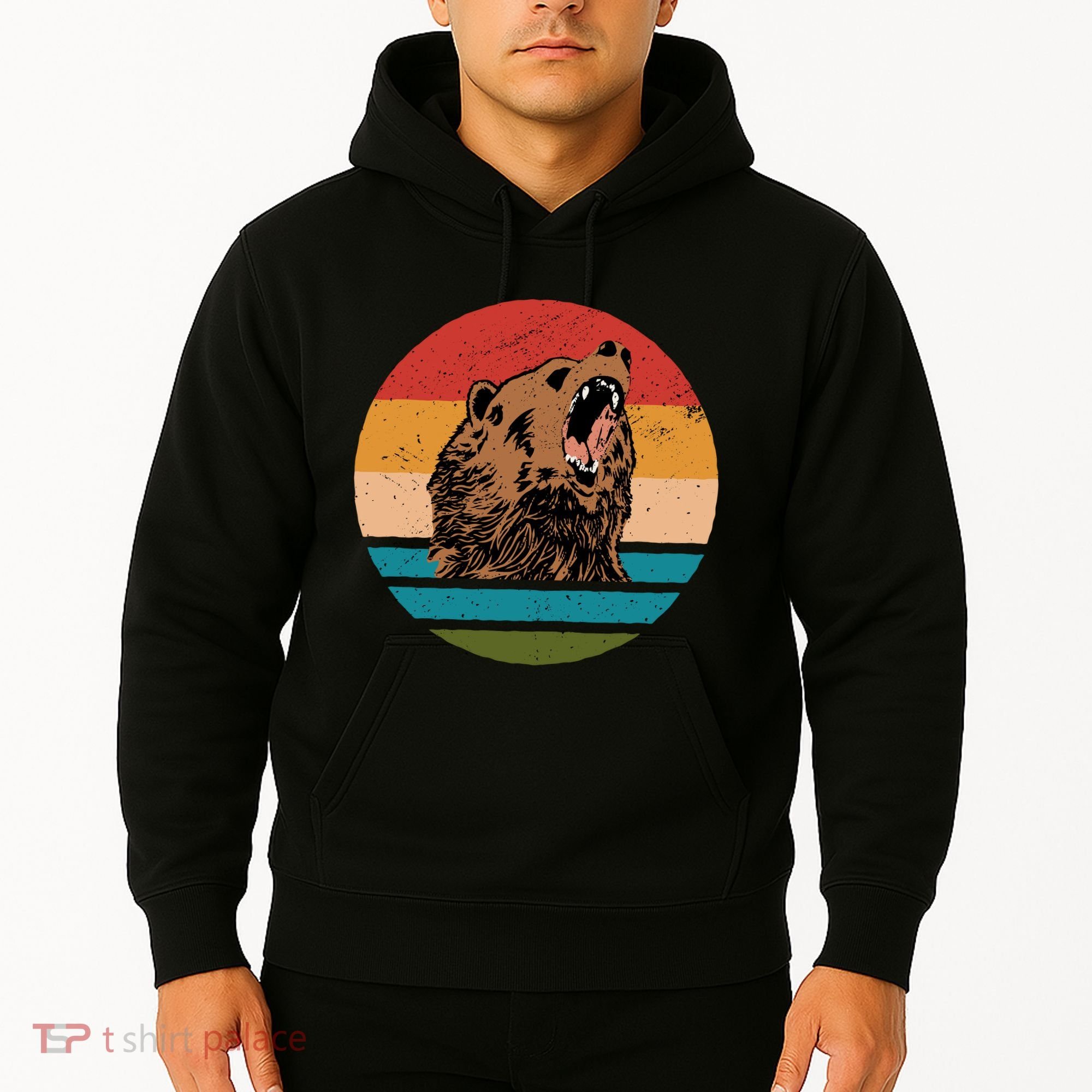 Sunset Retro Wild Bear Hoodie