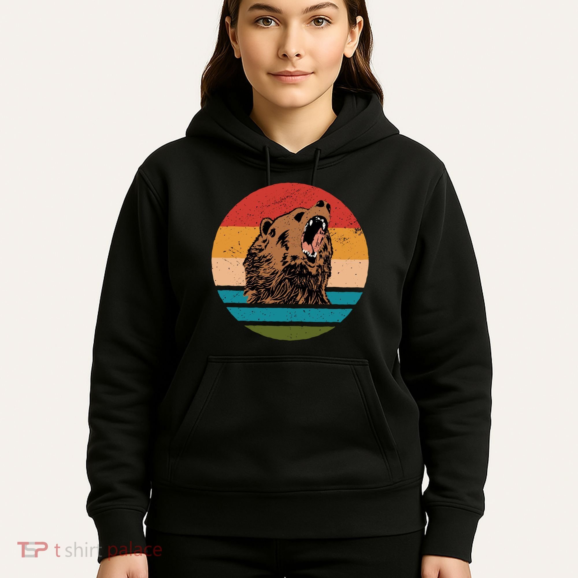 Sunset Retro Wild Bear Hoodie