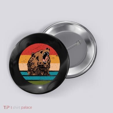 Sunset Retro Wild Bear Button