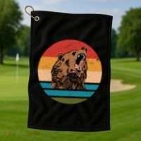 Sunset Retro Wild Bear Golf Towel thumb 1