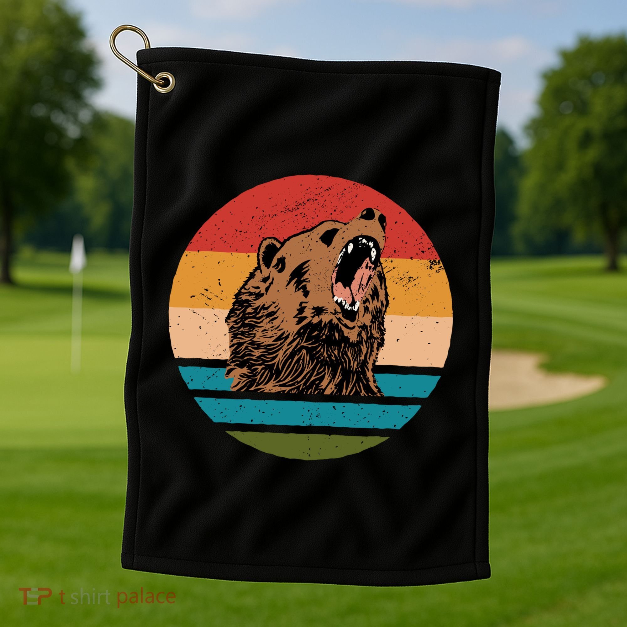 Sunset Retro Wild Bear Golf Towel