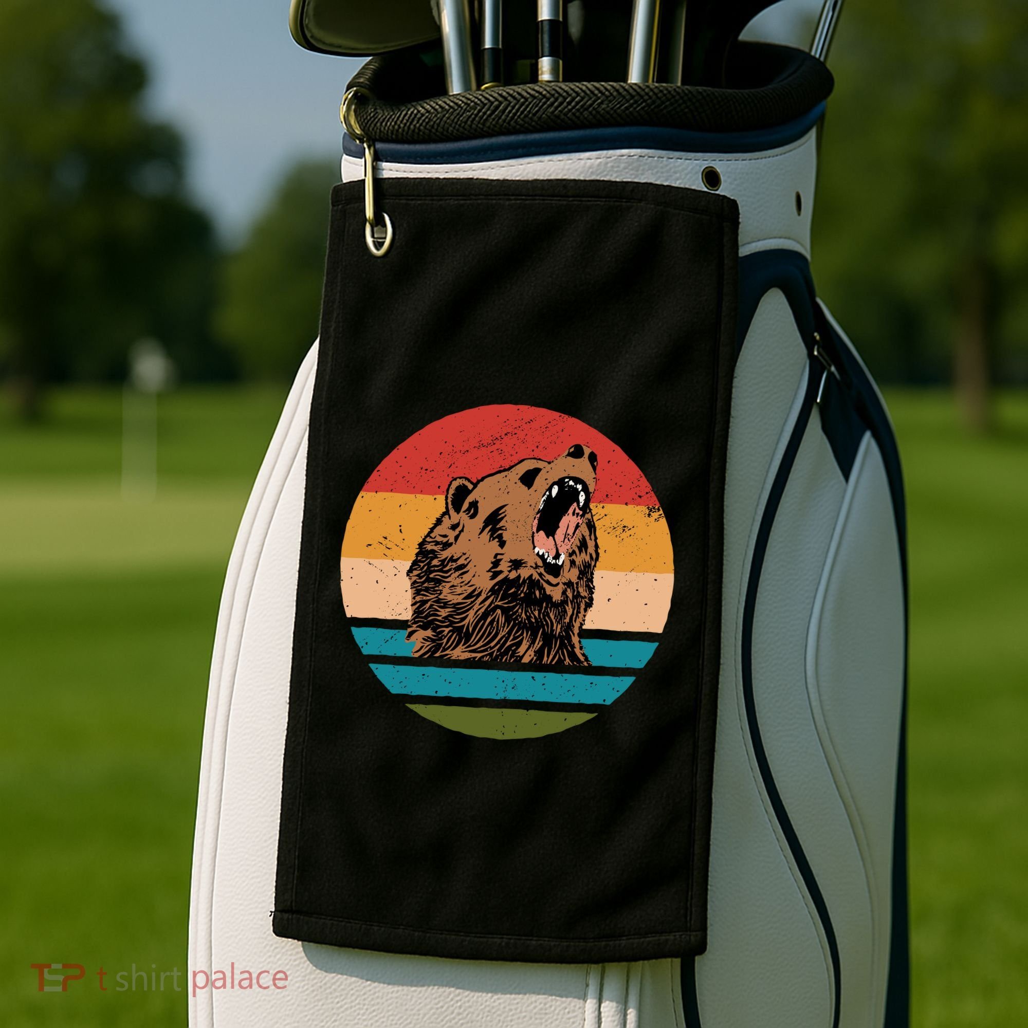 Sunset Retro Wild Bear Golf Towel
