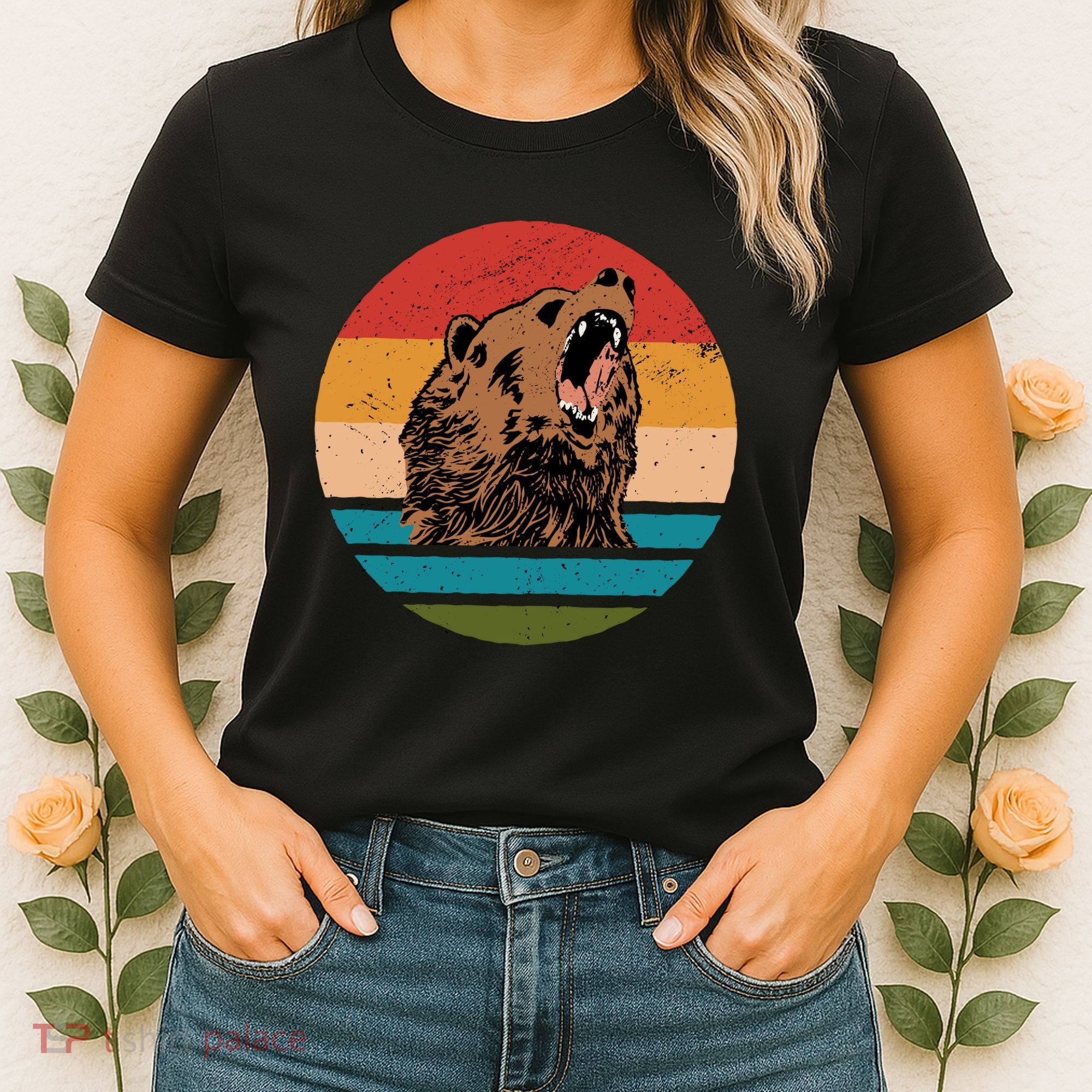 Sunset Retro Wild Bear Women's T-Shirt