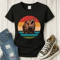 Sunset Retro Wild Bear Women's T-Shirt thumb 3