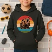 Sunset Retro Wild Bear Kids Hoodie thumb 2