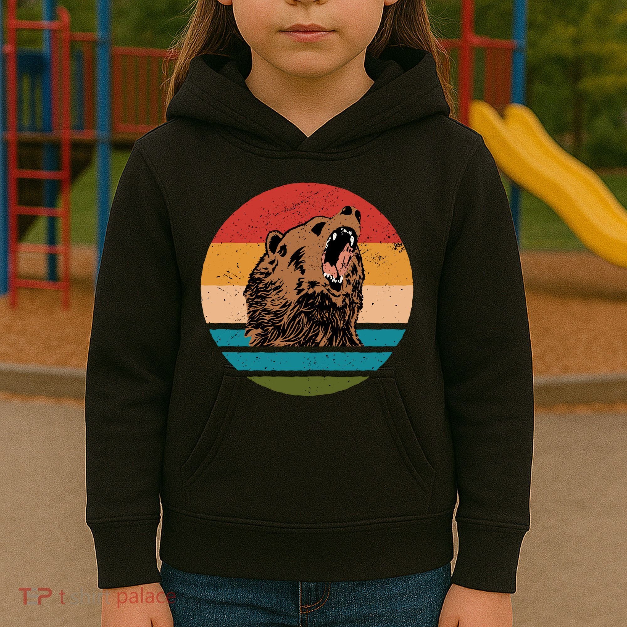 Sunset Retro Wild Bear Kids Hoodie