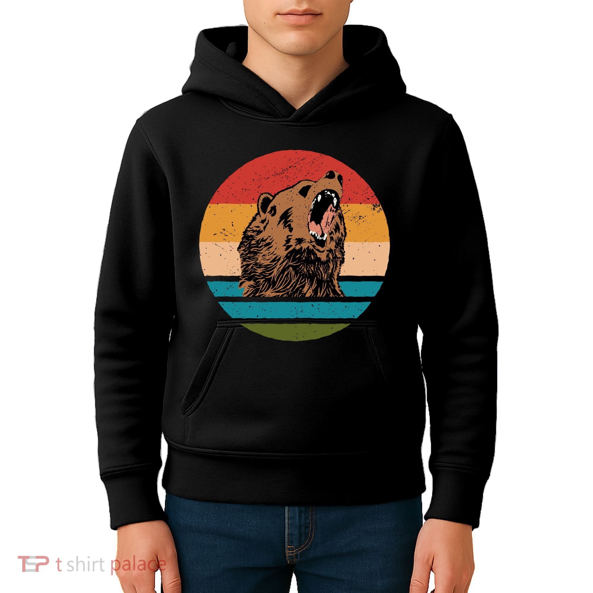 Sunset Retro Wild Bear Kids Hoodie