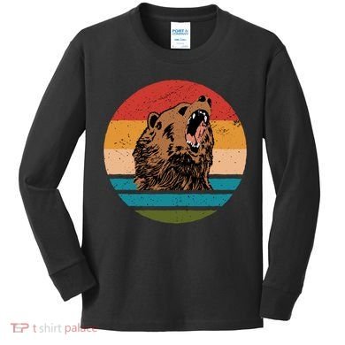 Sunset Retro Wild Bear Kids Long Sleeve Shirt