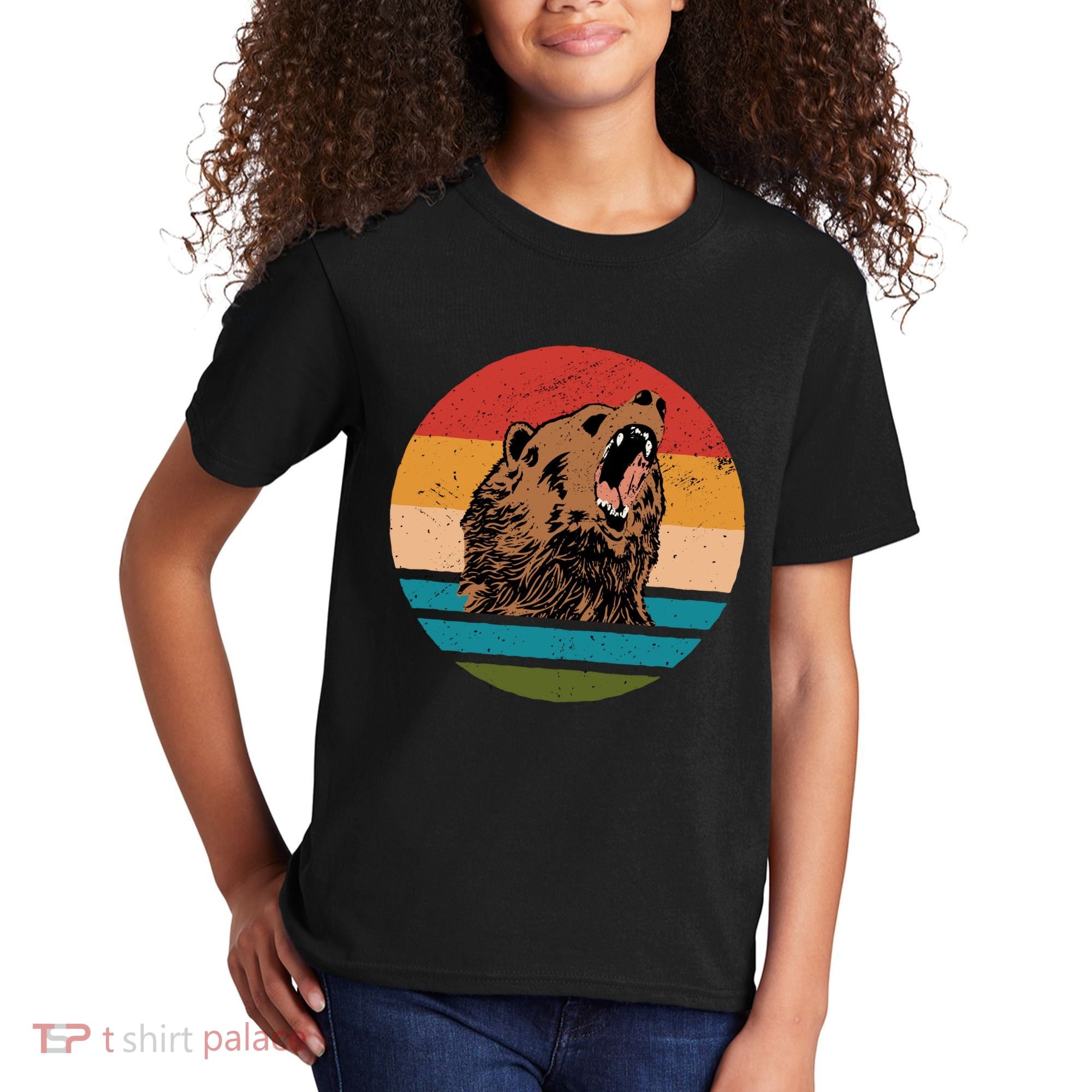 Sunset Retro Wild Bear Kids T-Shirt