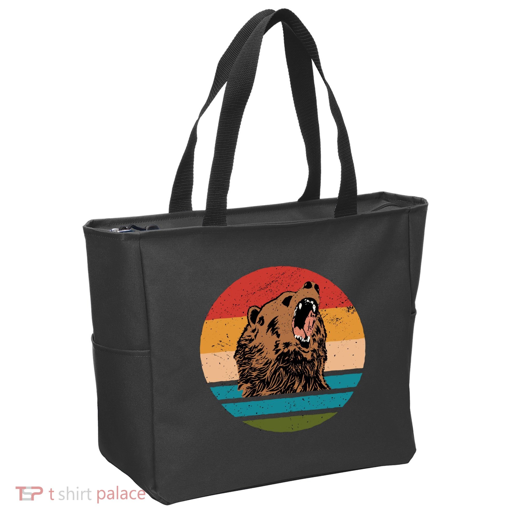 Sunset Retro Wild Bear Tote Bag