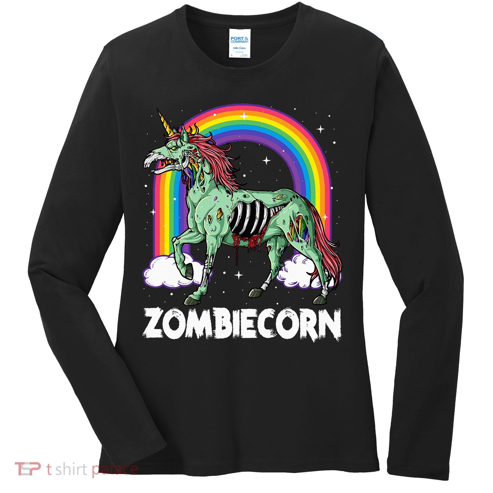 Spooky Rainbow Zombiecorn Halloween Costume Women's Long Sleeve Shirt