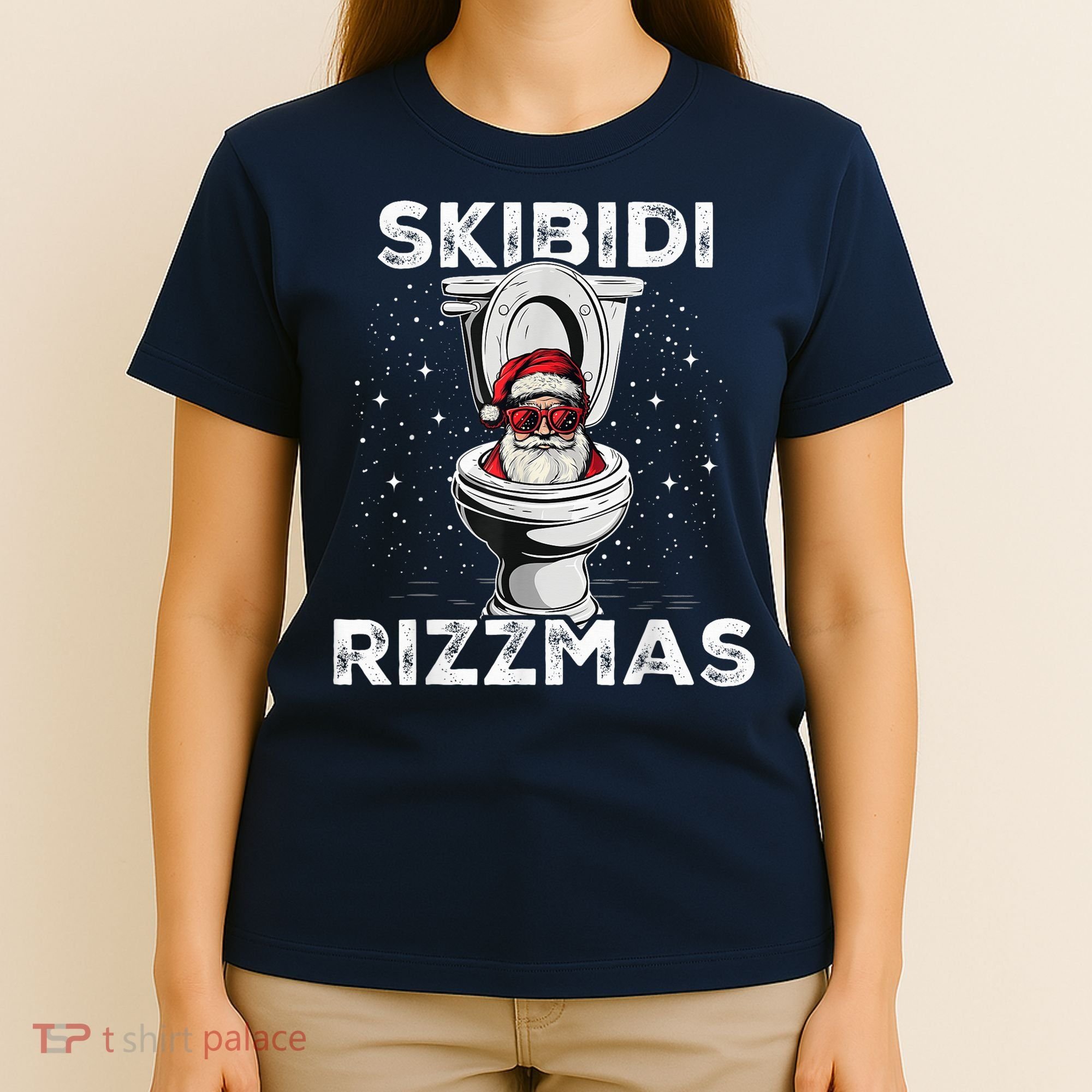 S.K.I.B.I.D.I Riz Zmas Funny Toilet Santa White Elephant Christmas T-Shirt