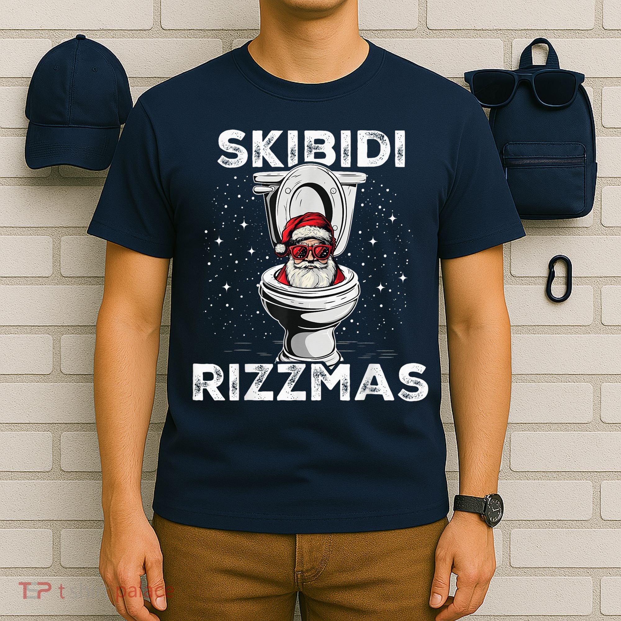 S.K.I.B.I.D.I Riz Zmas Funny Toilet Santa White Elephant Christmas T-Shirt