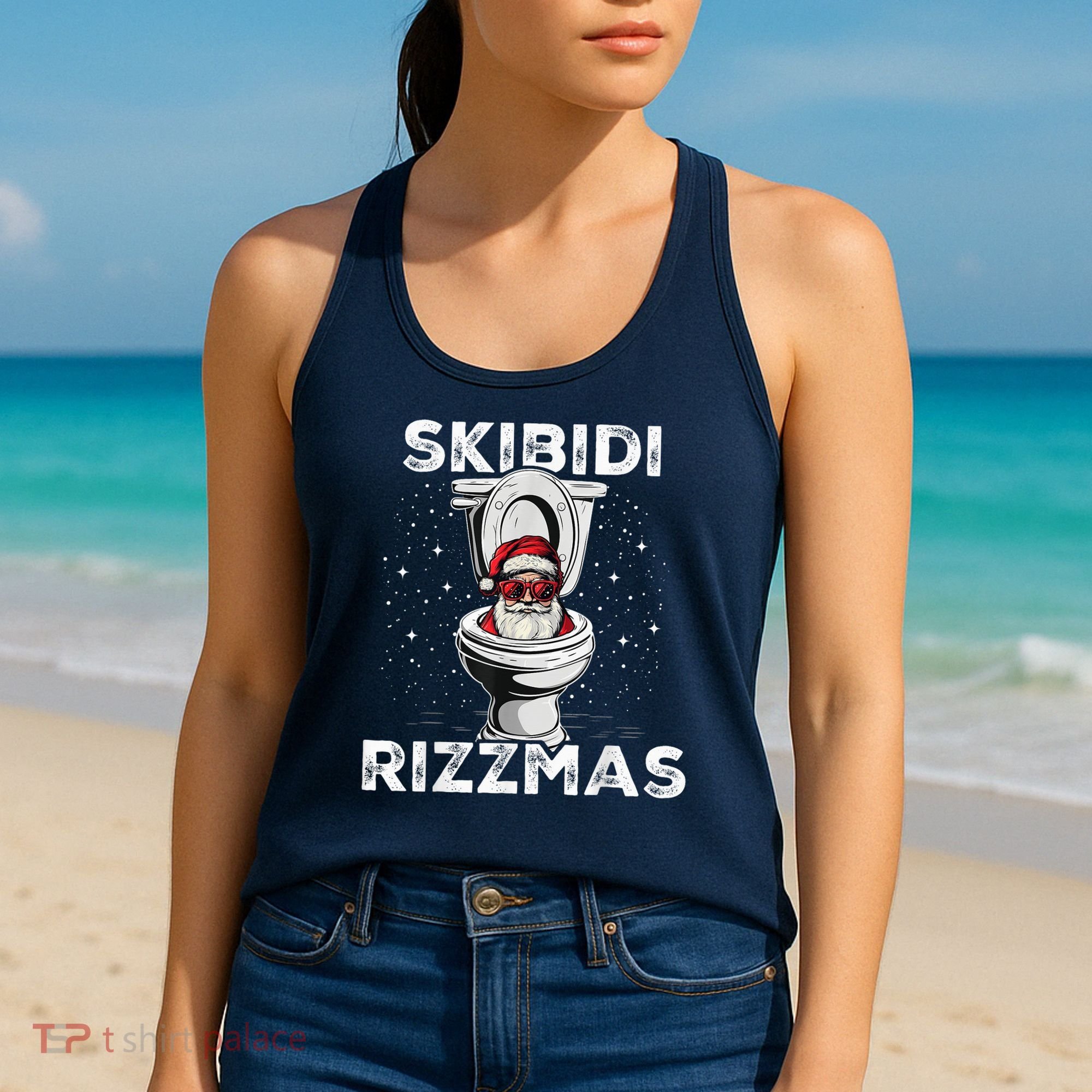 S.K.I.B.I.D.I Riz Zmas Funny Toilet Santa White Elephant Christmas Women's Tank Top
