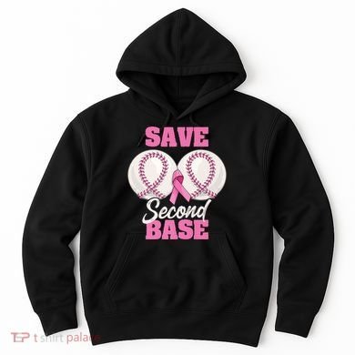 Save Second 2nd Base Funny Baseball Breast Cancer Awareness Premium Hoodie