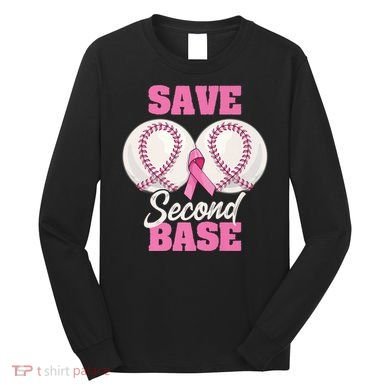 Save Second 2nd Base Funny Baseball Breast Cancer Awareness Premium Long Sleeve Shirt