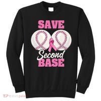 Save Second 2nd Base Funny Baseball Breast Cancer Awareness Premium Sweatshirt thumb 0