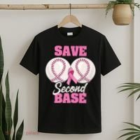 Save Second 2nd Base Funny Baseball Breast Cancer Awareness Premium T-Shirt thumb 2