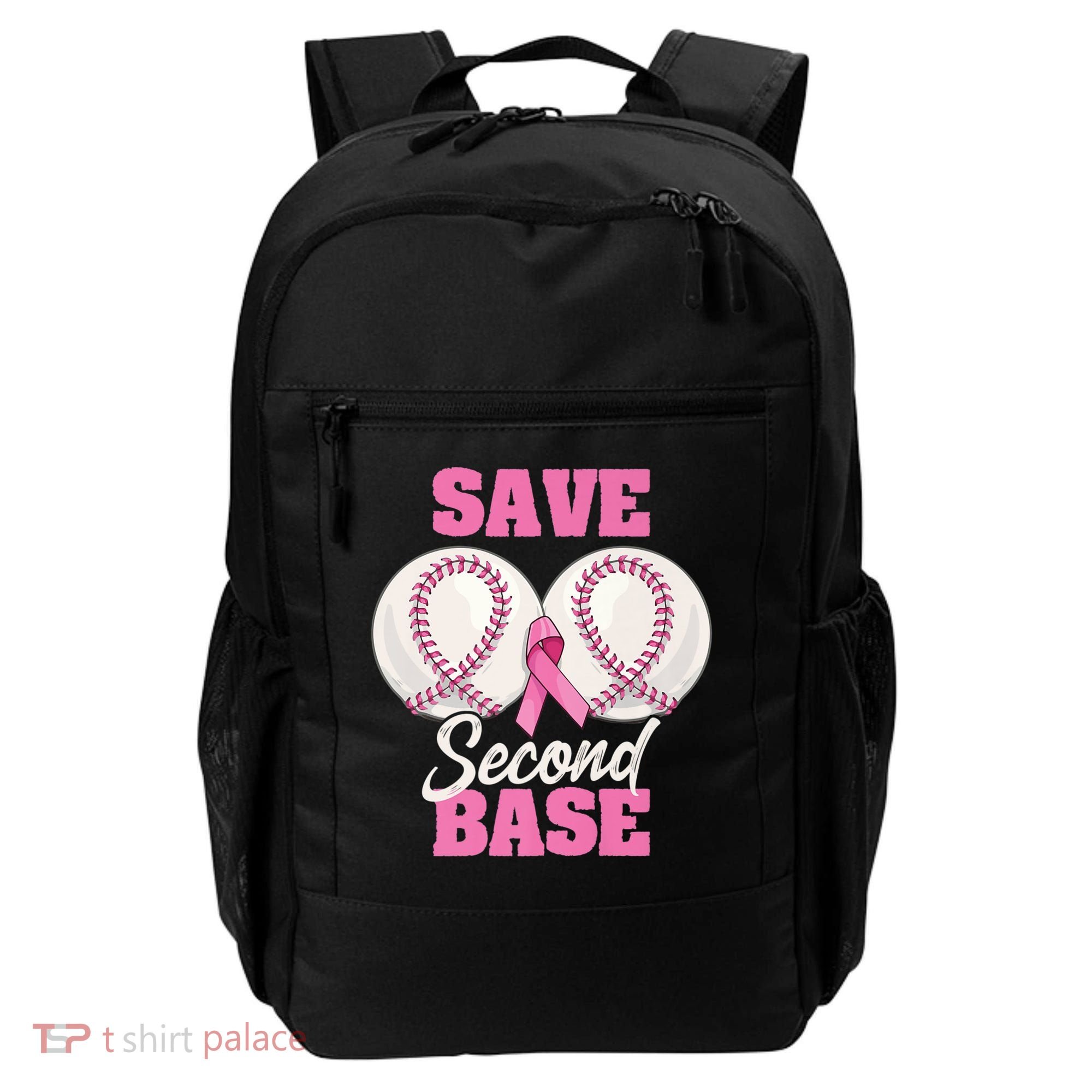 Save Second 2nd Base Funny Baseball Breast Cancer Awareness Premium Backpack