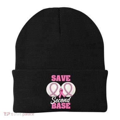 Save Second 2nd Base Funny Baseball Breast Cancer Awareness Premium Beanie