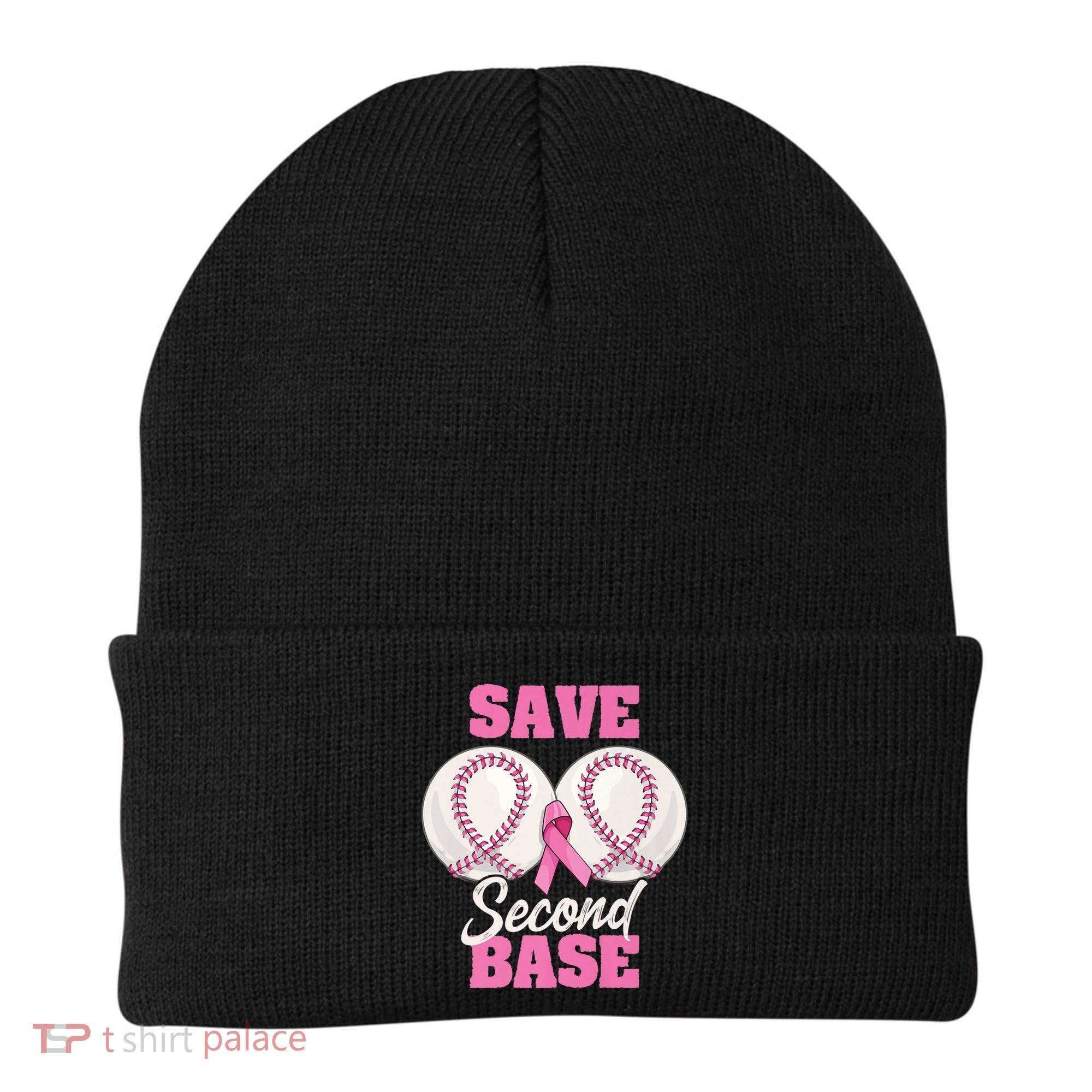 Save Second 2nd Base Funny Baseball Breast Cancer Awareness Premium Beanie