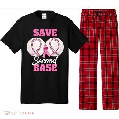 Save Second 2nd Base Funny Baseball Breast Cancer Awareness Premium Pajama Set