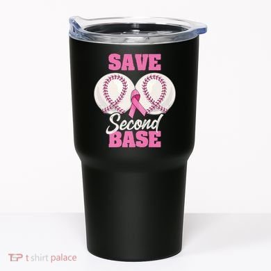Save Second 2nd Base Funny Baseball Breast Cancer Awareness Premium Tumbler