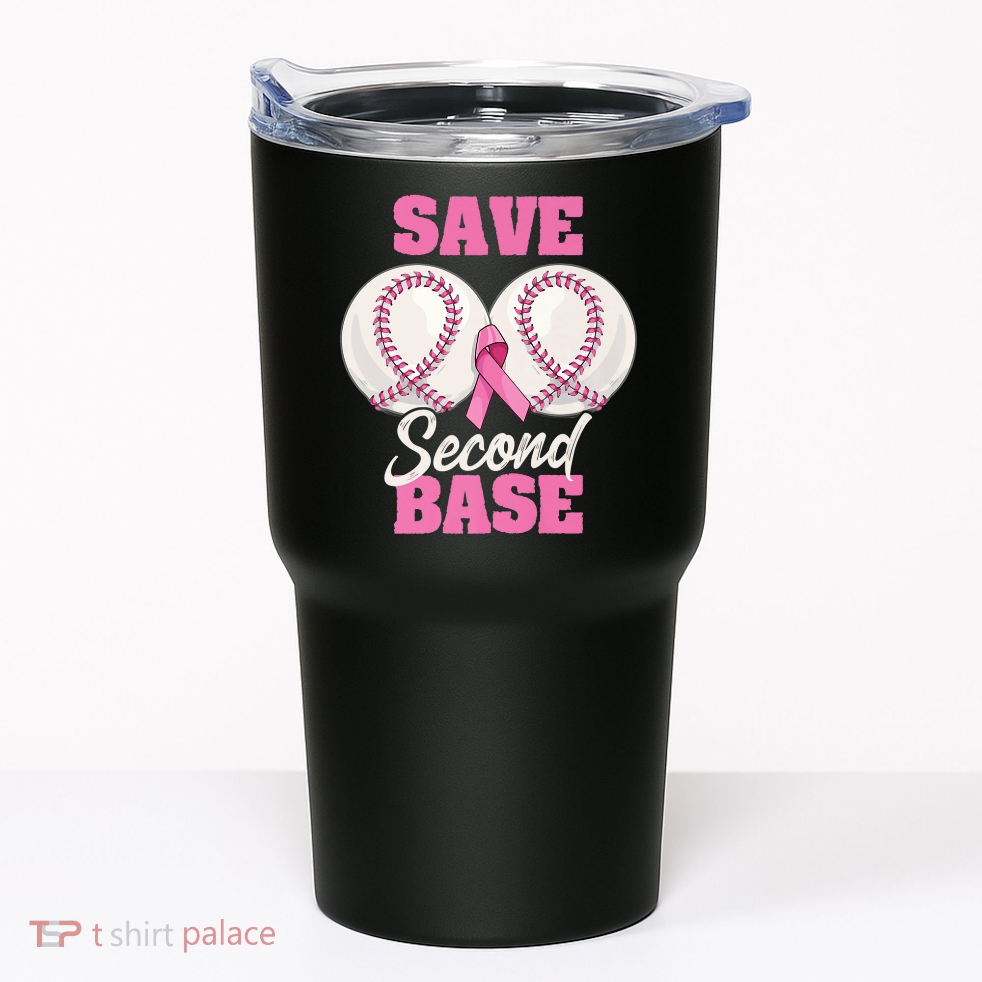 Save Second 2nd Base Funny Baseball Breast Cancer Awareness Premium Tumbler