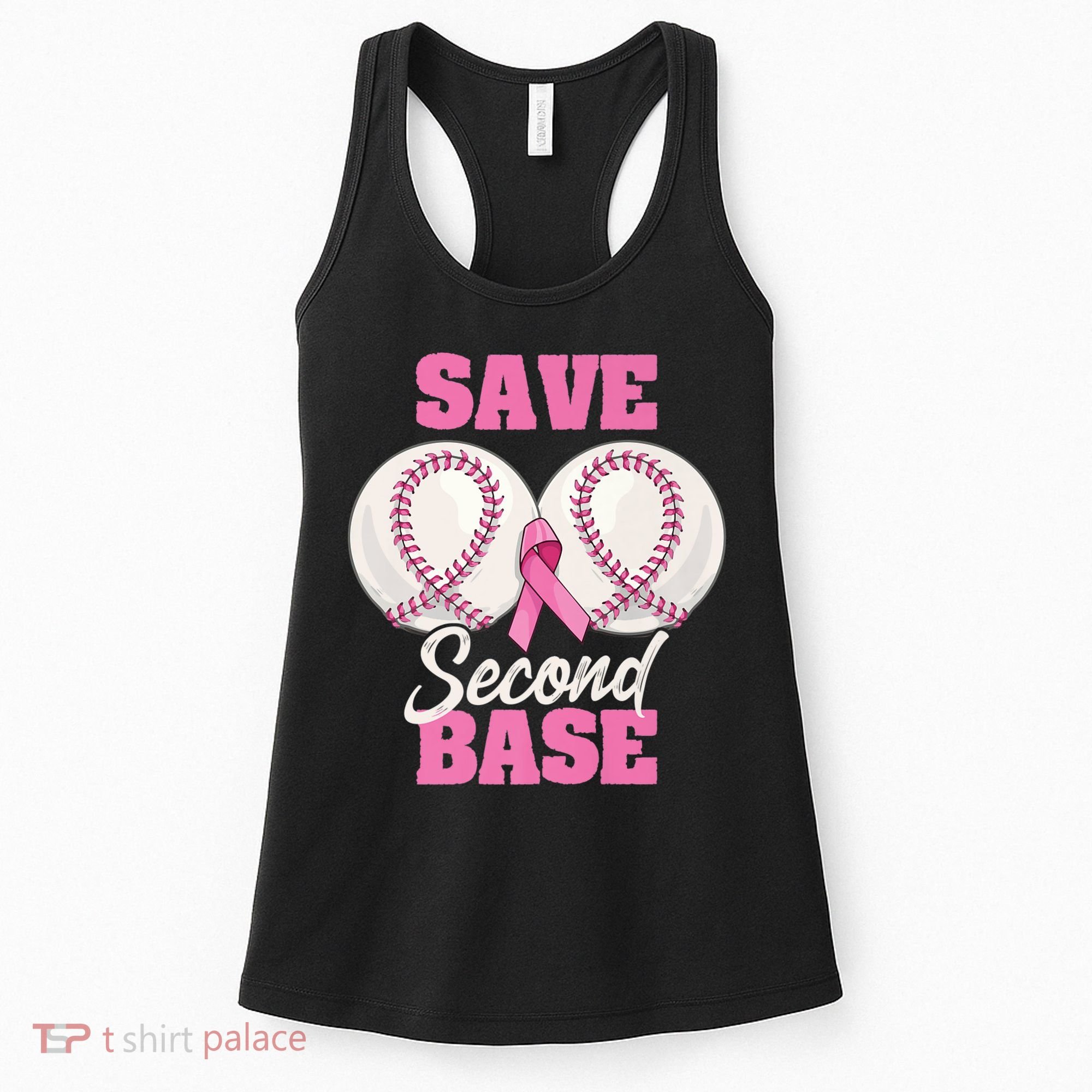 Save Second 2nd Base Funny Baseball Breast Cancer Awareness Premium Women's Tank Top