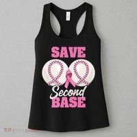 Save Second 2nd Base Funny Baseball Breast Cancer Awareness Premium Women's Tank Top thumb 3