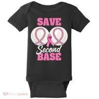 Save Second 2nd Base Funny Baseball Breast Cancer Awareness Premium Baby Bodysuit thumb 0