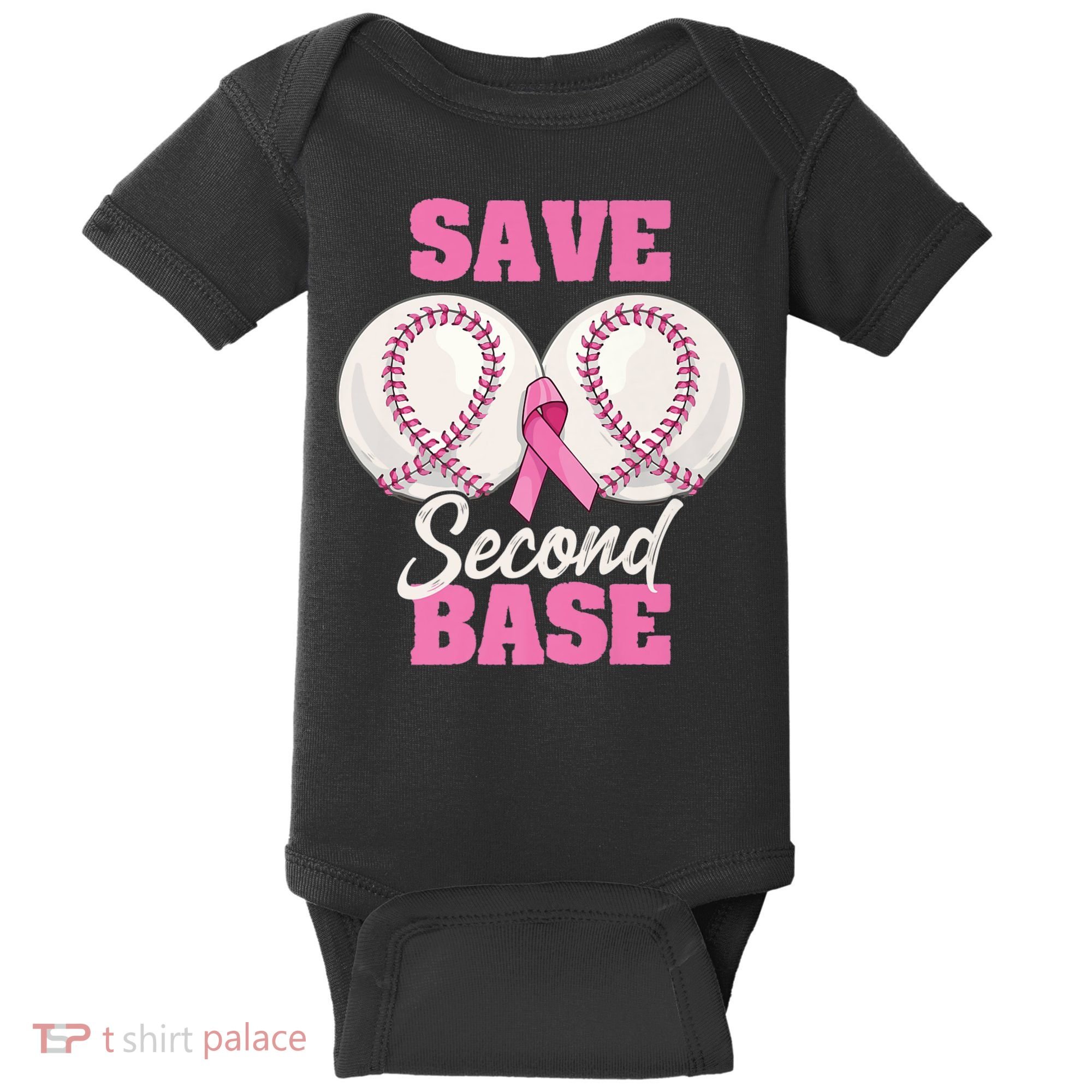 Save Second 2nd Base Funny Baseball Breast Cancer Awareness Premium Baby Bodysuit