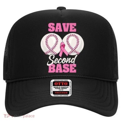 Save Second 2nd Base Funny Baseball Breast Cancer Awareness Premium Hat