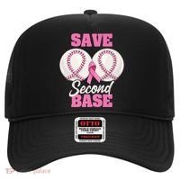 Save Second 2nd Base Funny Baseball Breast Cancer Awareness Premium Hat thumb 0