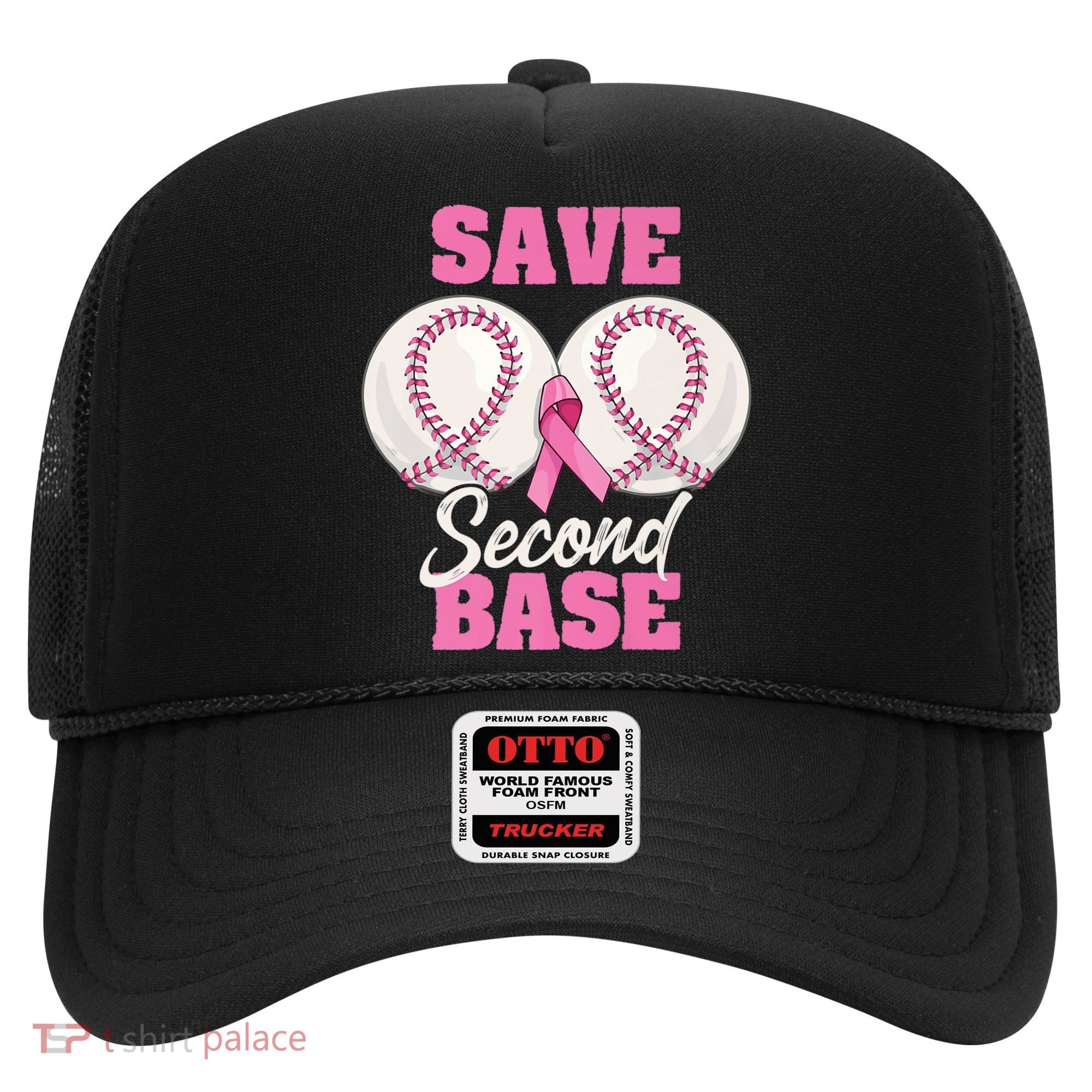 Save Second 2nd Base Funny Baseball Breast Cancer Awareness Premium Hat