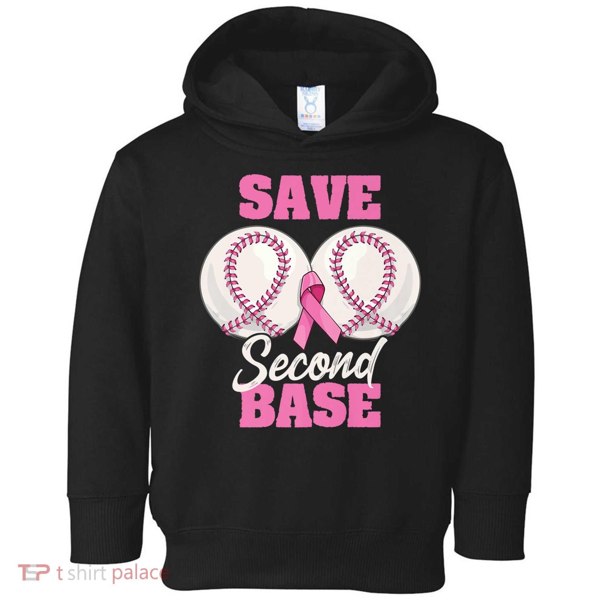Save Second 2nd Base Funny Baseball Breast Cancer Awareness Premium Toddler Hoodie