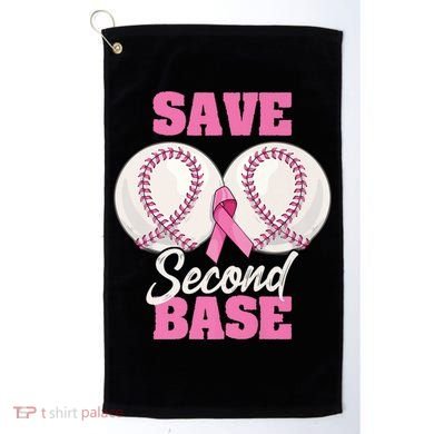 Save Second 2nd Base Funny Baseball Breast Cancer Awareness Premium Golf Towel