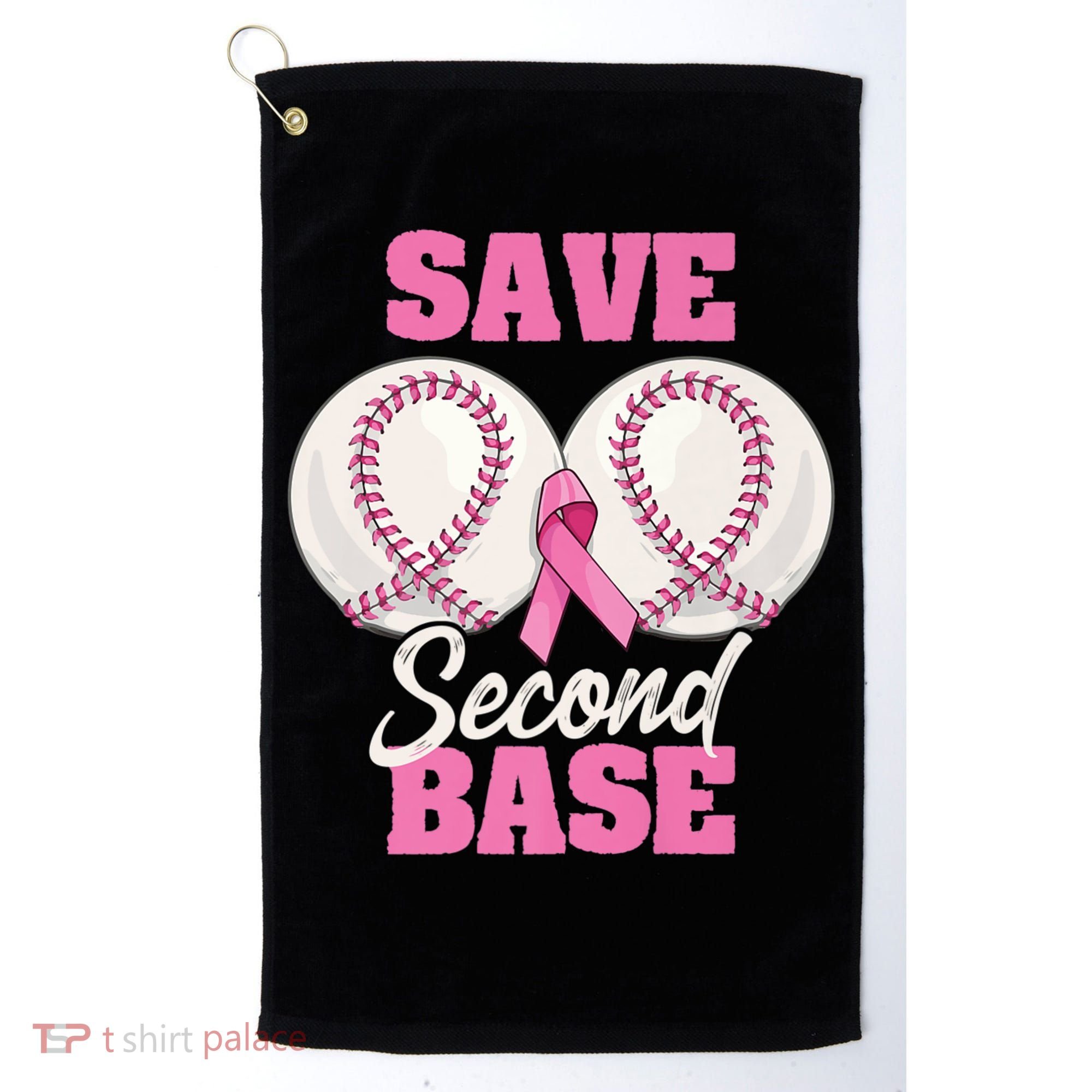 Save Second 2nd Base Funny Baseball Breast Cancer Awareness Premium Golf Towel