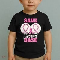 Save Second 2nd Base Funny Baseball Breast Cancer Awareness Premium Toddler T-Shirt thumb 2