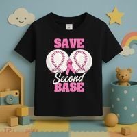 Save Second 2nd Base Funny Baseball Breast Cancer Awareness Premium Toddler T-Shirt thumb 3