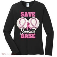 Save Second 2nd Base Funny Baseball Breast Cancer Awareness Premium Women's Long Sleeve Shirt thumb 0