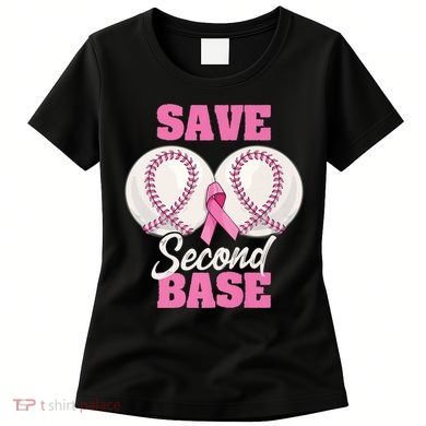 Save Second 2nd Base Funny Baseball Breast Cancer Awareness Premium Women's T-Shirt
