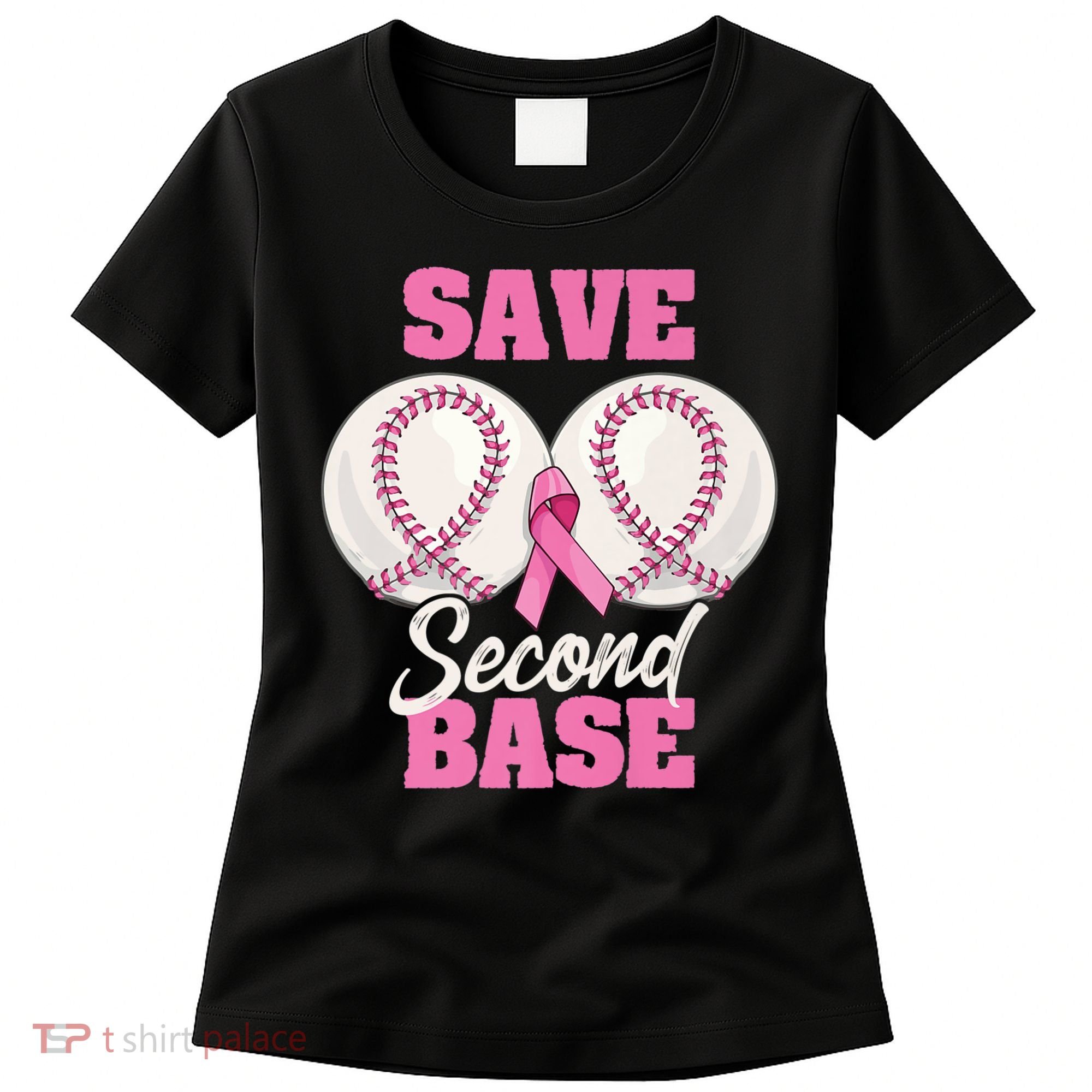 Save Second 2nd Base Funny Baseball Breast Cancer Awareness Premium Women's T-Shirt
