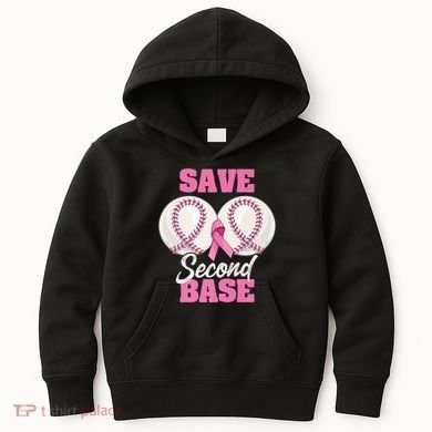 Save Second 2nd Base Funny Baseball Breast Cancer Awareness Premium Kids Hoodie