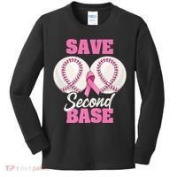 Save Second 2nd Base Funny Baseball Breast Cancer Awareness Premium Kids Long Sleeve Shirt thumb 0