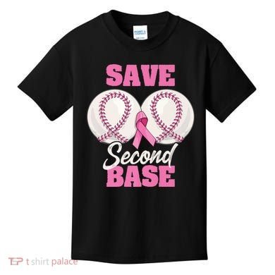 Save Second 2nd Base Funny Baseball Breast Cancer Awareness Premium Kids T-Shirt