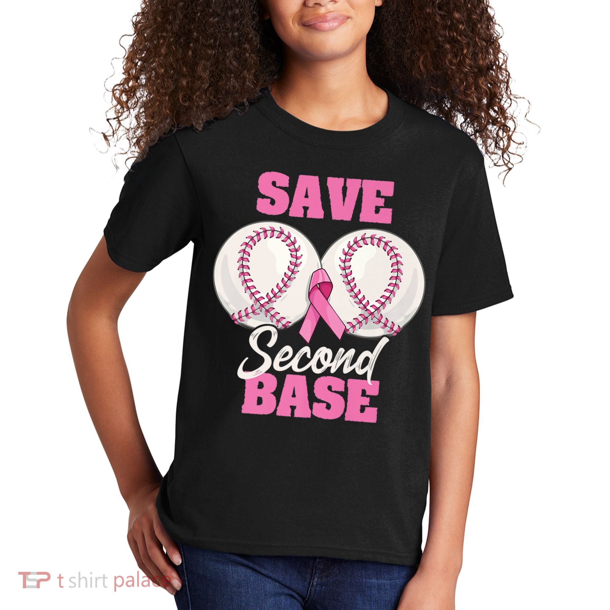 Save Second 2nd Base Funny Baseball Breast Cancer Awareness Premium Kids T-Shirt