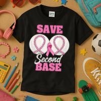 Save Second 2nd Base Funny Baseball Breast Cancer Awareness Premium Kids T-Shirt thumb 3